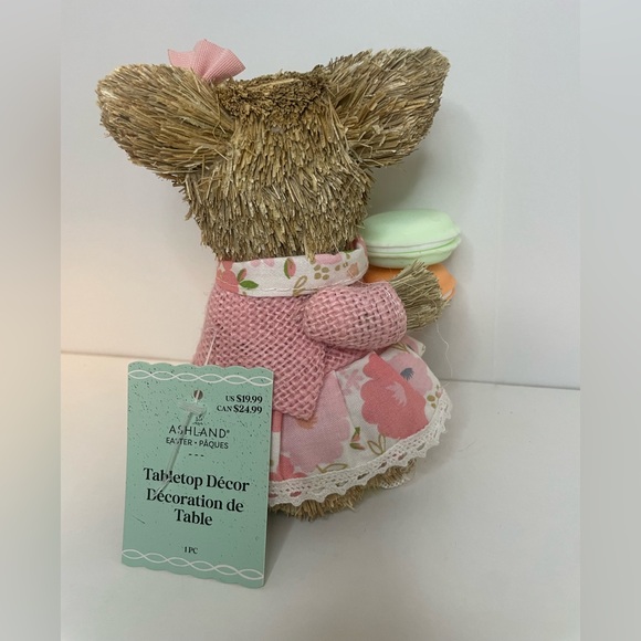 Straw Pig with Pink Bow and Dress, Easter kitchen decor, Baking decor - Picture 3 of 4